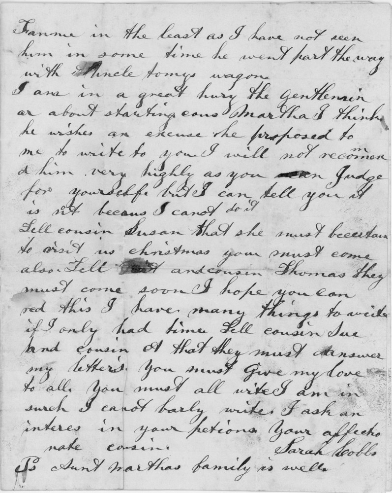 Letter - Sarah Cobbs to Martha Strickland Nov 23 1956