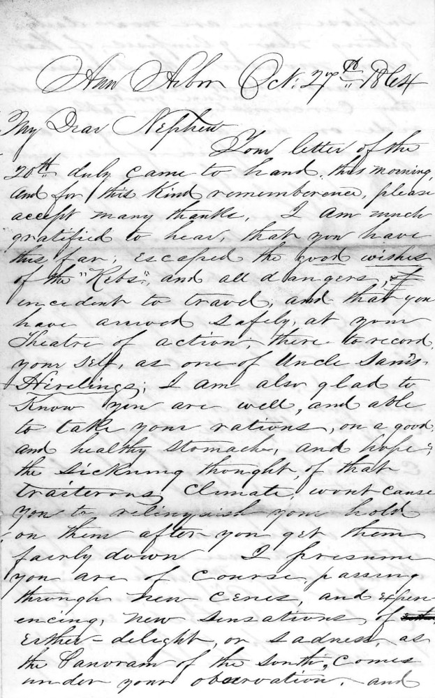 Letter - J W Hartwell to nephew W G Voorheis Oct 27 1864