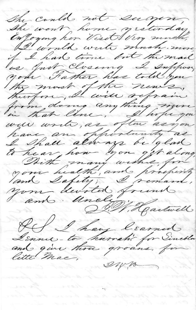 Letter - J W Hartwell to nephew W G Voorheis Oct 27 1864