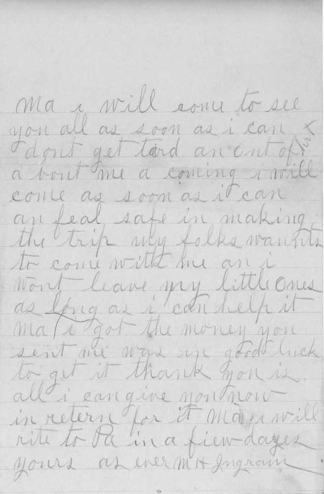 Letter - M H Ingram to Laura Sumner (Ingram) Jun 1908