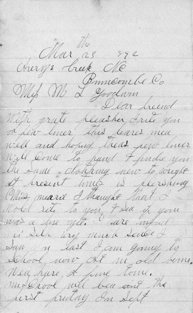 Letter - R H Ingram to M L Goodwin Mar 23 1892