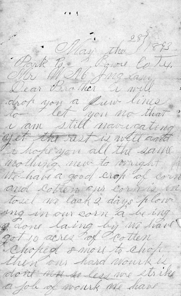 Letter - M H Ingram to W M Ingram May 28 1893