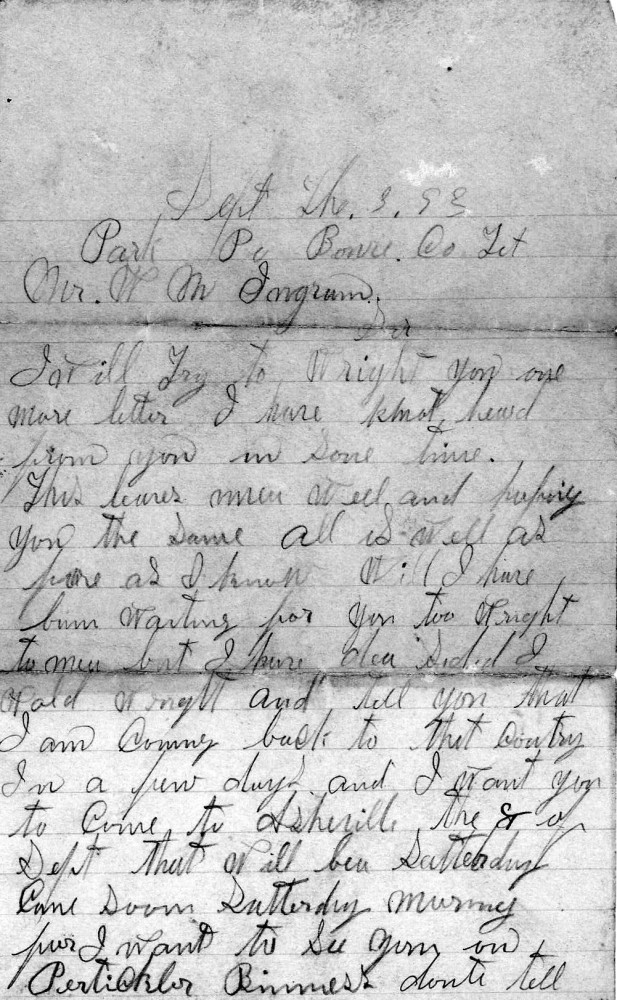 Letter - M H Ingram to William Ingram Sep 3 1893