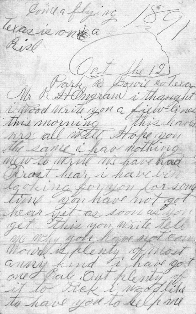 Letter - M H Ingram to R H Ingram Oct 12 1891