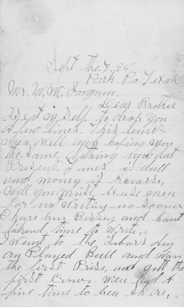 Letter - R H Ingram to W M Ingram Sep 7 1895