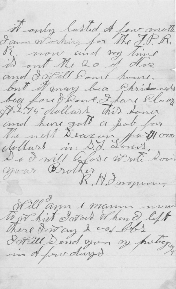 Letter - R H Ingram to W M Ingram Sep 7 1895