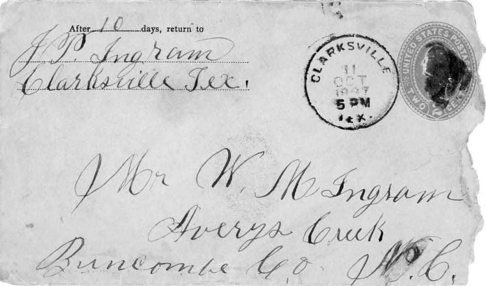 Letter - J P Ingram to W M Ingram Oct 10 1897