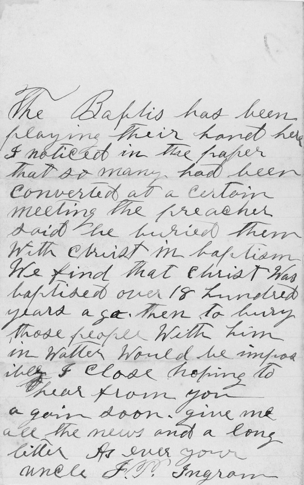 Letter - J P Ingram to W M Ingram Oct 10 1897