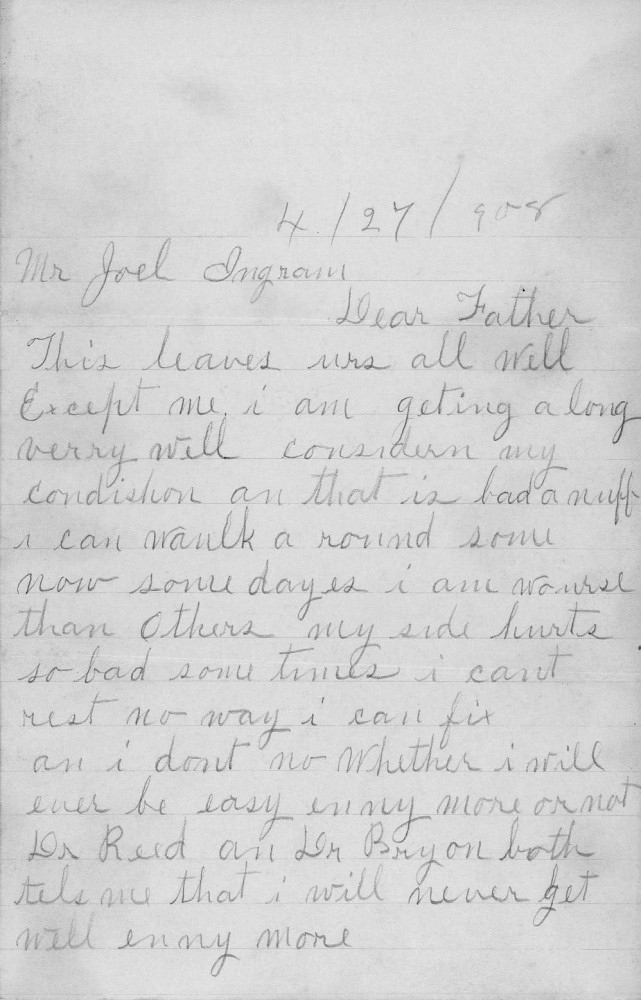 Letter - M H and Nora Ingram to Mr Joel Ingram Apr 27 1908