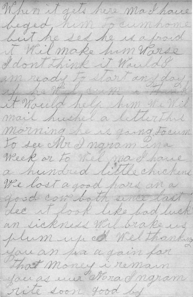 Letter - M H and Nora Ingram to Mr Joel Ingram Apr 27 1908