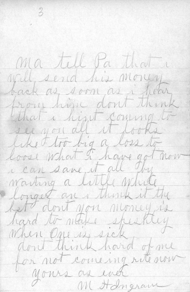 Letter - M H and Nora Ingram to Joel Ingram Jul 8 1908