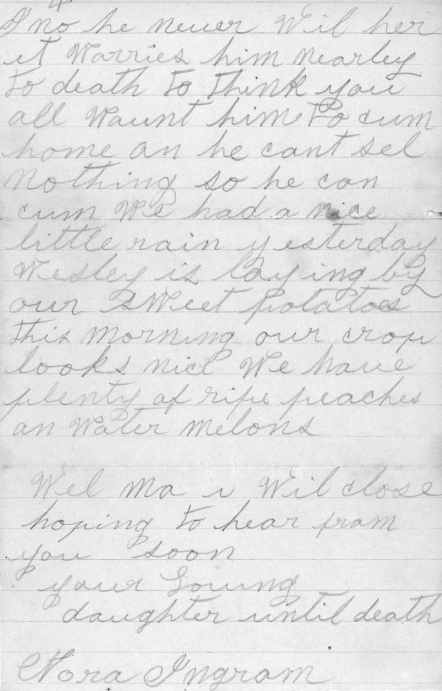Letter - M H and Nora Ingram to Joel Ingram Jul 8 1908