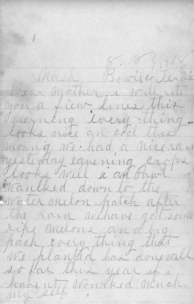 Letter - M H and Nora Ingram to Joel Ingram Jul 8 1908