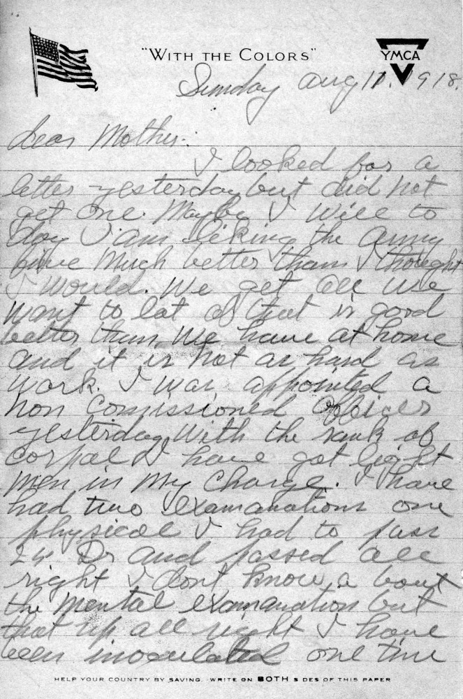 Letter - Horace G Ingram to Laura Sumner (Ingram) Aug 11 1918