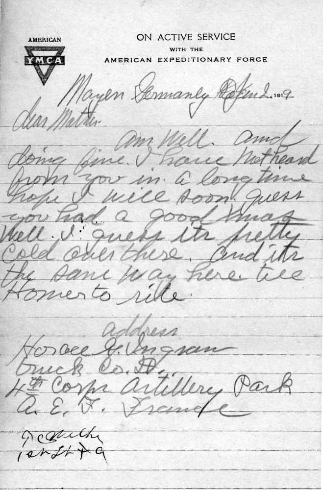 Letter - Horace G Ingram to Laura Sumner (Ingram) Jan 2 1919