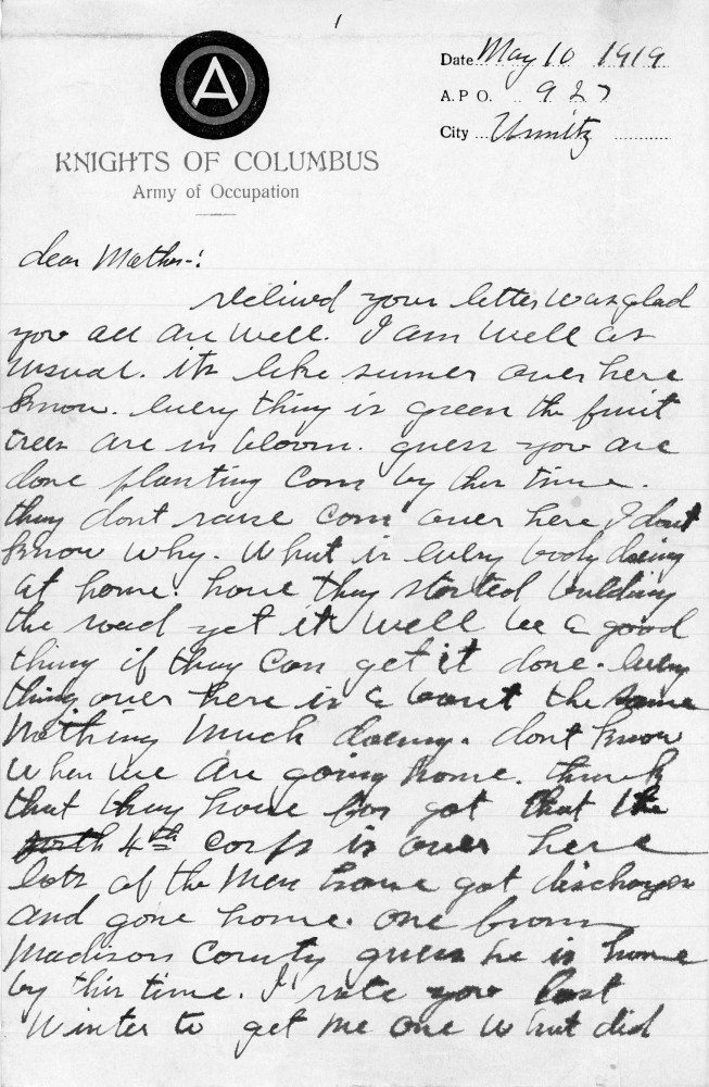 Letter - Horace G Ingram to Laura C Sumner (Ingram) May 10 1919