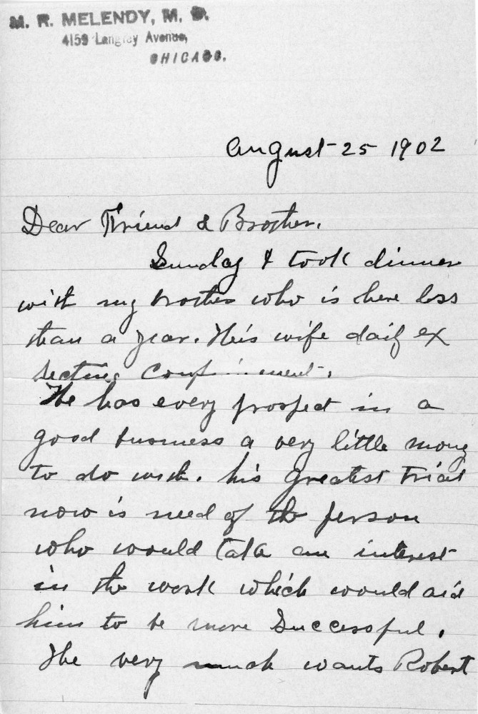 Letter - H R Melendy to W G Voorheis Aug 25 1902