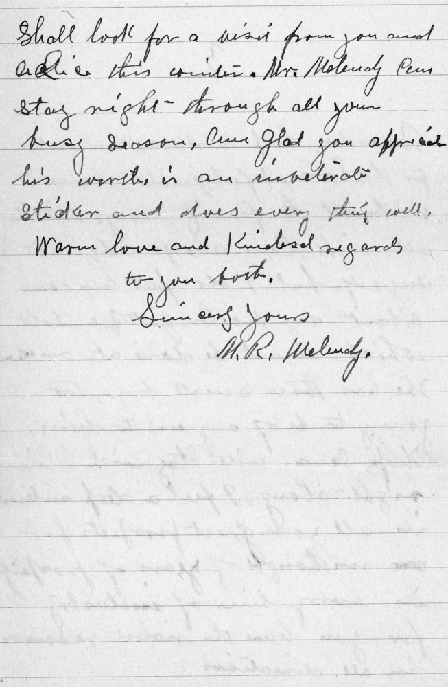 Letter - H R Melendy to W G Voorheis Aug 25 1902