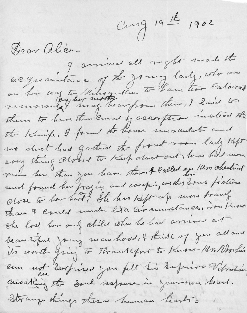 Letter - M R Melendy to Alice Voorheis Aug 19 1902