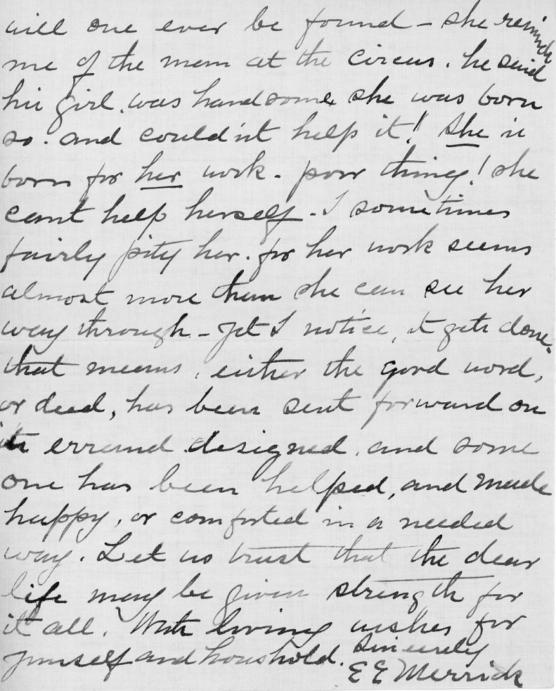Letter - E E Merrick to Mrs W G Voorheis Apr 1908