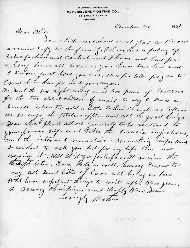Letter - Mrs S B Mottinger to Alice Voorheis Dec 14 1901
