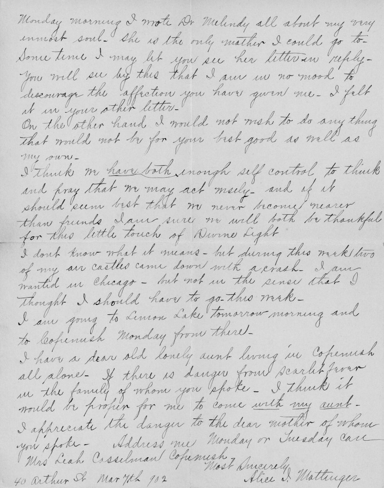 Letter - Alice Mottinger to W G Voorheis Mar 7 1902