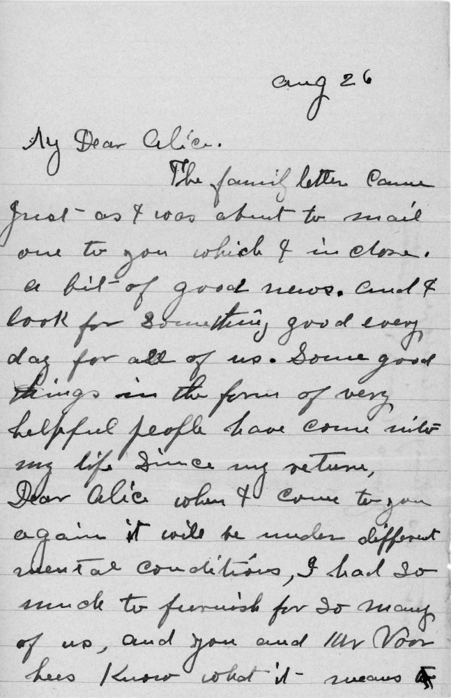 Letter - Mrs S B Mottinger to Alice Mottinger Aug 26 1902