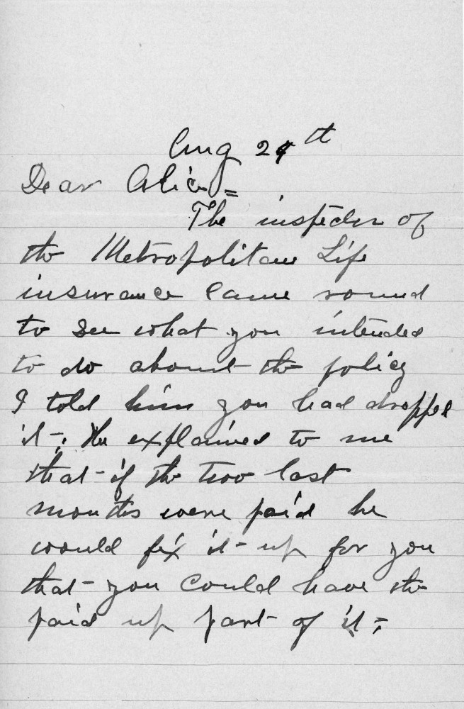 Letter - Mrs S B Mottinger to Alice Mottinger Aug 29 1902