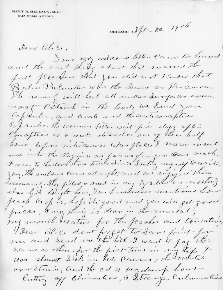 Letter - Mrs S B Mottinger to Mrs W G Voorheis Sep 22 1906
