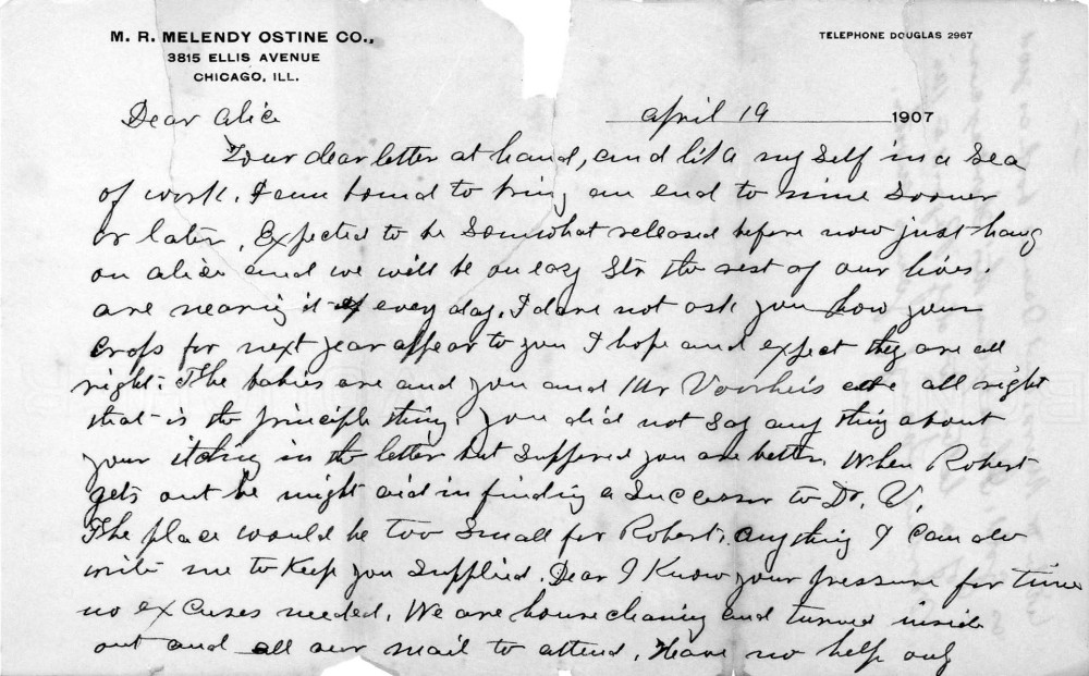 Letter - Mrs S B Mottinger to Mrs W G Voorheis Apr 1907