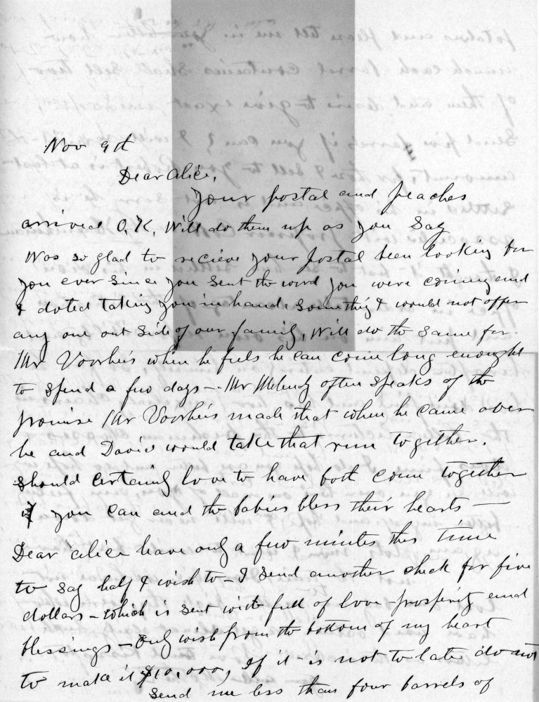 Letter - Mrs S B Mottinger to Alice Voorheis Nov 1907