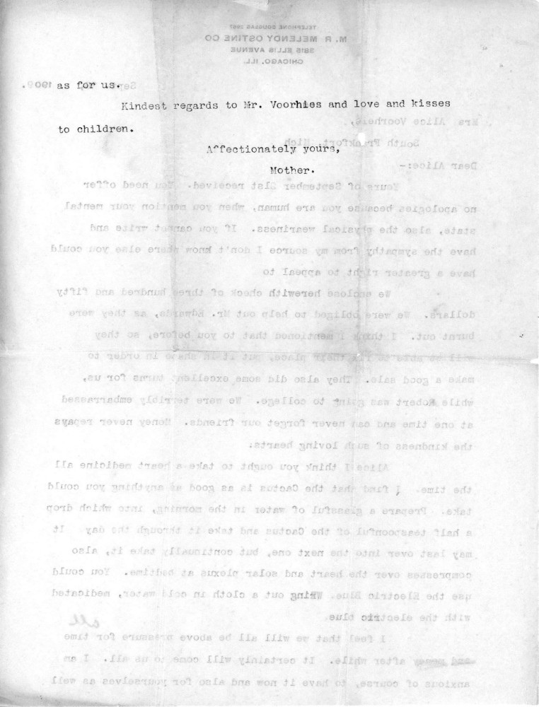 Letter - Mrs S B Mottinger to Mrs W G Voorheis Sep 28 1909