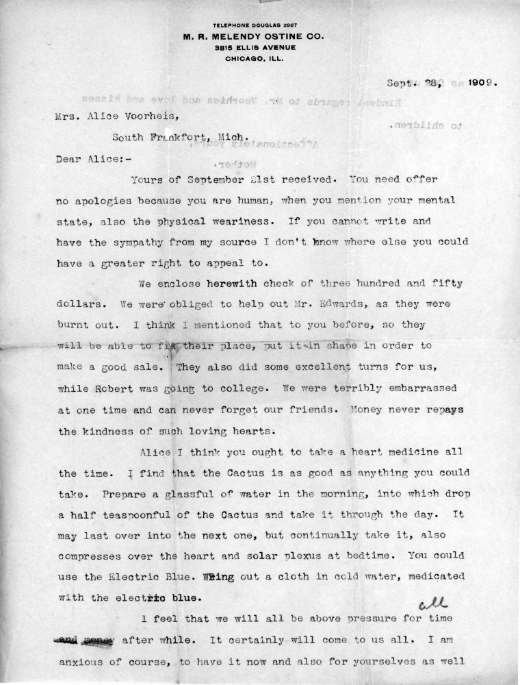 Letter - Mrs S B Mottinger to Mrs W G Voorheis Sep 28 1909