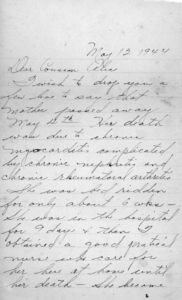 Letter - Pauline to cousin Alice Ida Mottinger May 12 1944