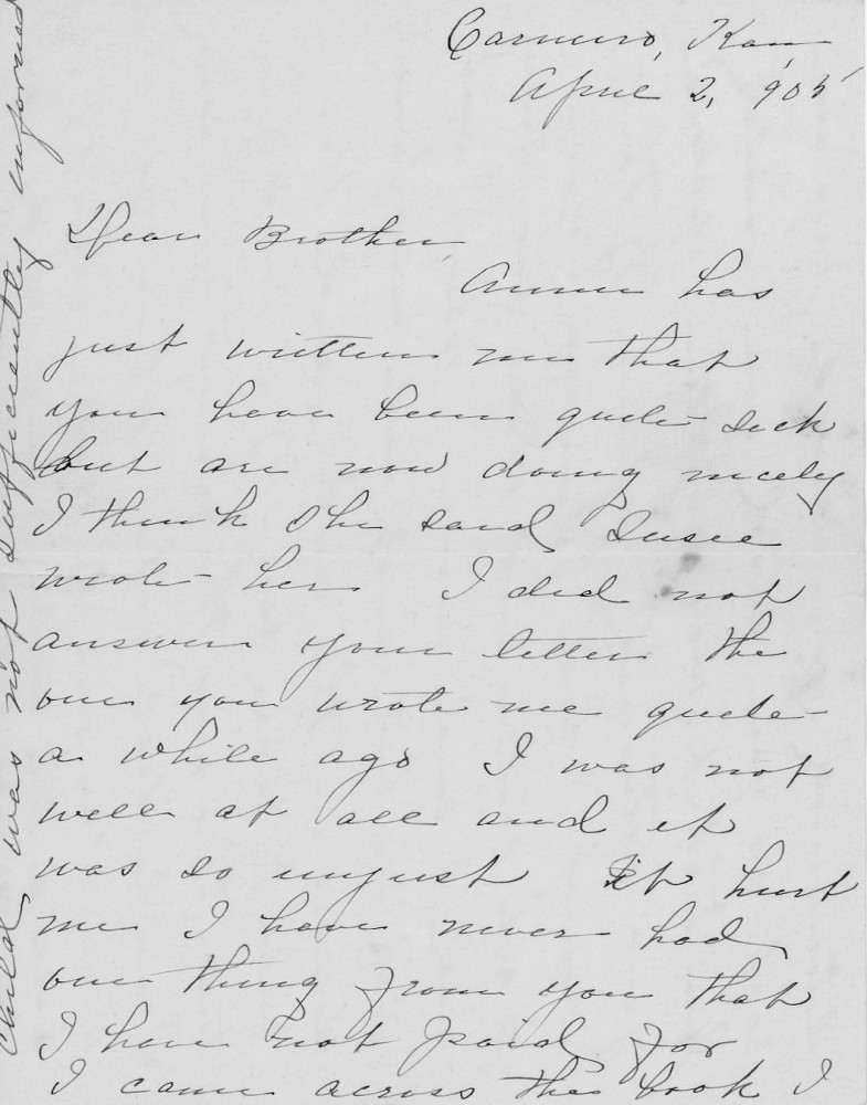 Letter - sister to Charles A Norburn Apr 2 1905