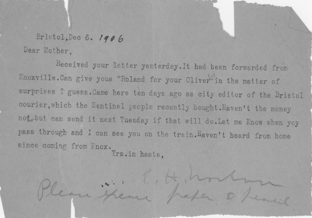 Letter - Edward H Norburn to Susan L Strickland (Norburn) Dec 6 1906