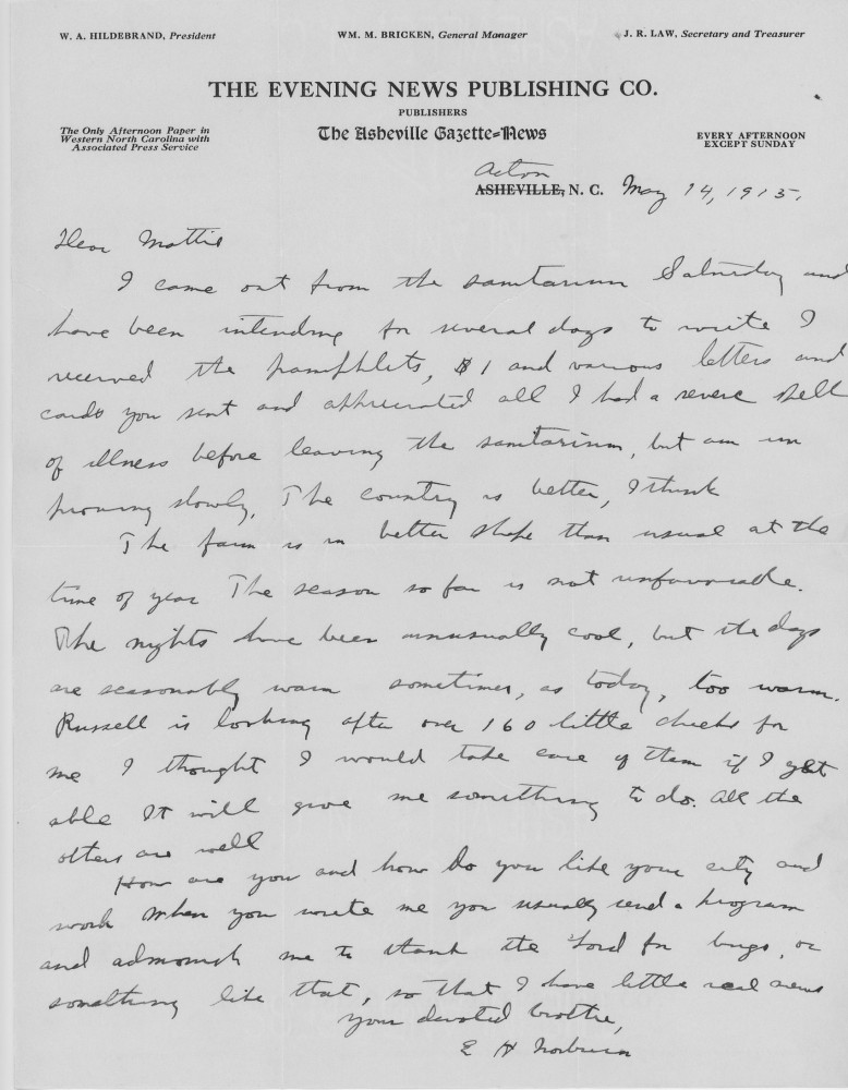 Letter - Edward H Norburn to Martha E Norburn May 14 1915