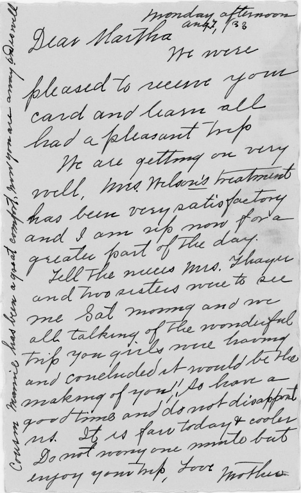 Letter - Susan L Strickland (Norburn) to Martha E Norburn Aug 7 1933