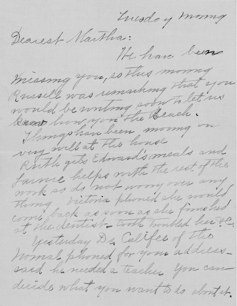 Letter - Susan L Strickland (Norburn) to Martha E Norburn Aug 27 1935