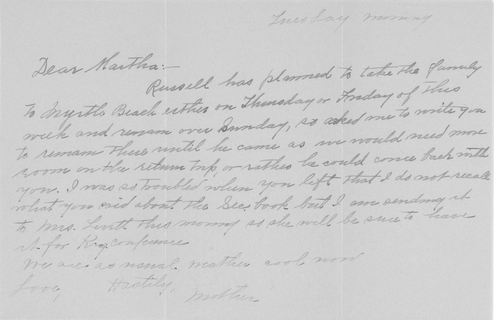 Letter - Susan L Strickland (Norburn) to Martha E Norburn Sep 3 1935