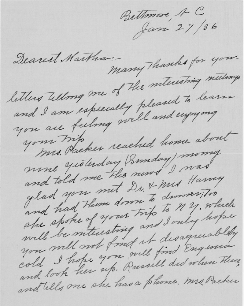 Letter - Susan L Strickland (Norburn) to Martha E Norburn Jan 27 1936