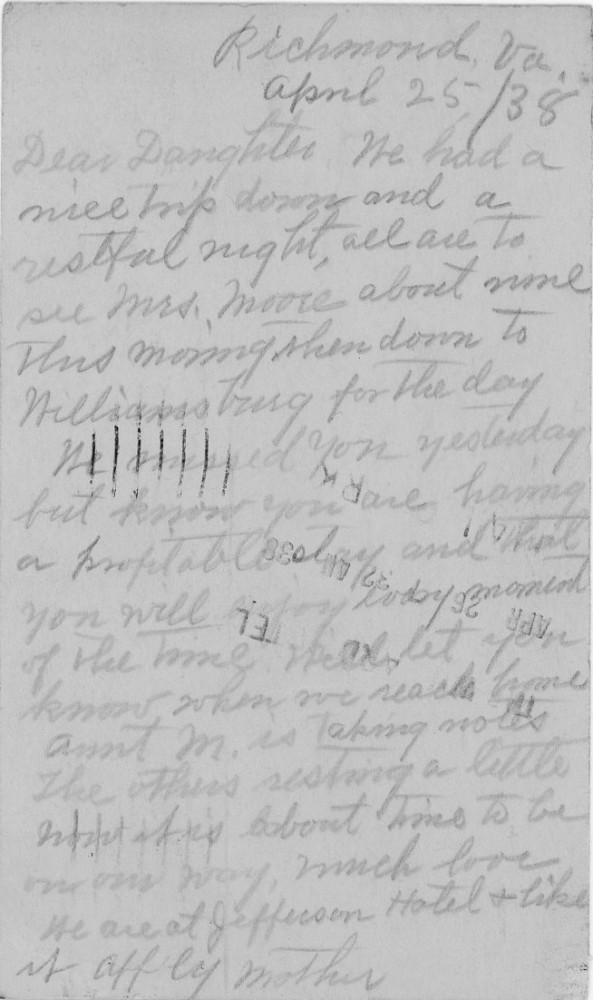Letter - Susan L Strickland (Norburn) to Martha E Norburn Apr 25 1938