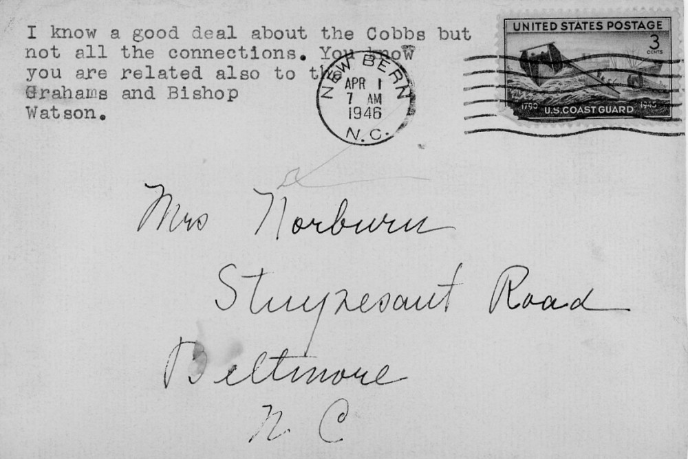 Letter - Frances Bryan (Broadfoot) to cousin Susan L Strickland (Norburn) Apr 1 1946