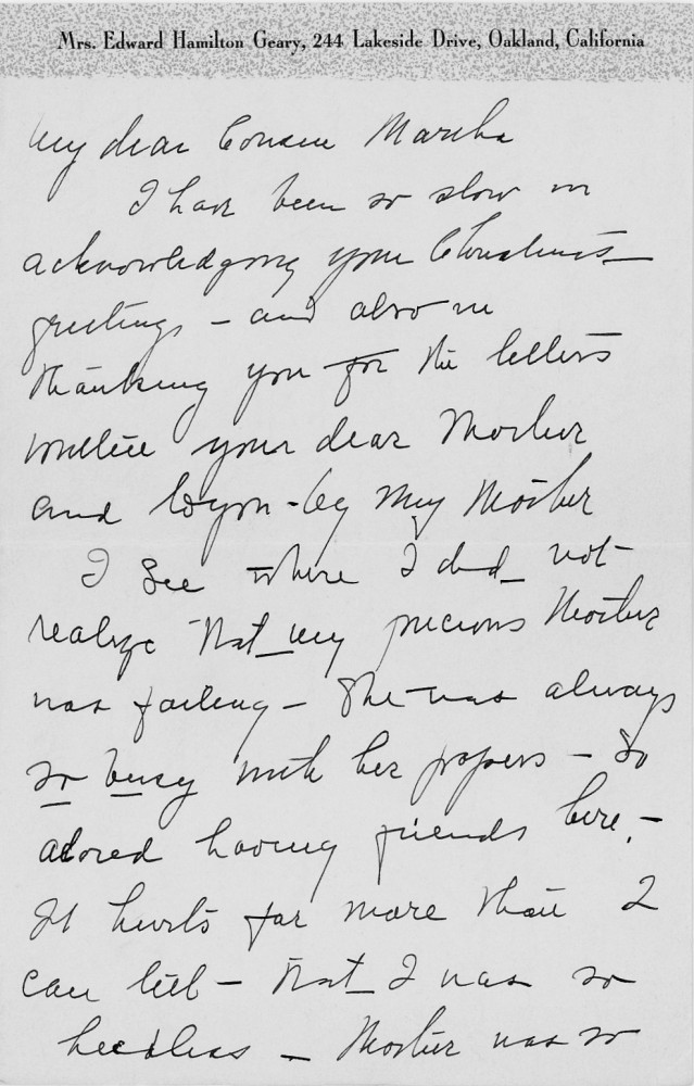 Letter - Helen Geary to Martha E Norburn Jan 30 1935