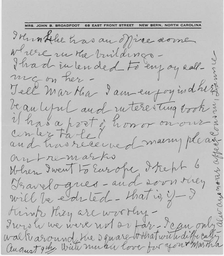Letter - Frances Bryan (Broadfoot) to Martha E Norburn Aug 1943