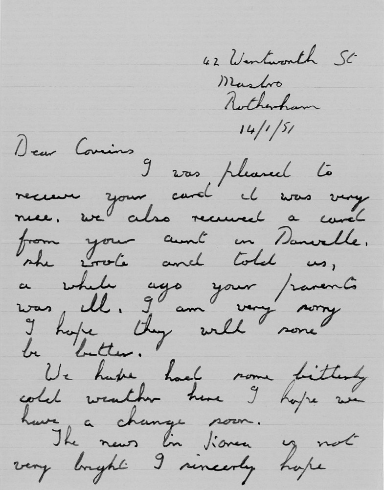 Letter - Violet Garnett to cousin Martha E Norburn Jan 15 1951