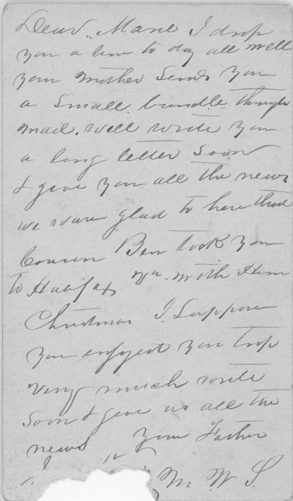 Letter - Matthew William Strickland? to Mary? Strickland 1880