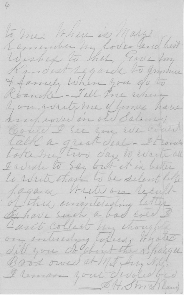 Letter - Isaac? H Strickland to brother Matthew W Strickland Jan 24 1898