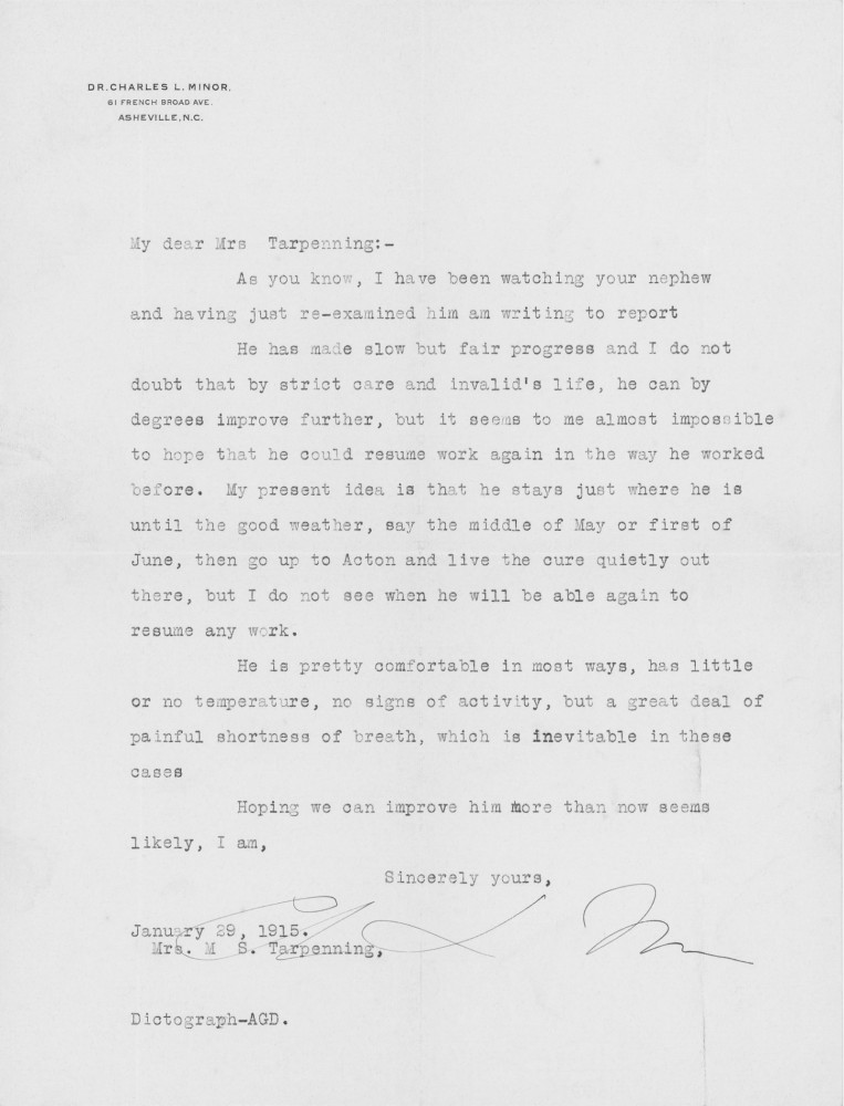 Letter - Dr Minor to Mary V C Strickland (Tarpenning) Jan 29 1915