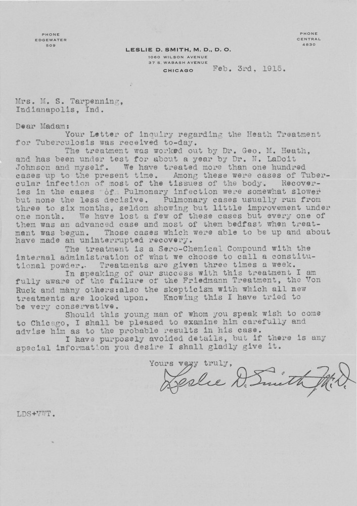 Letter - Dr Smith to Mary V C Strickland (Tarpenning) Feb 3 1915